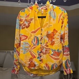 Pilcro Yellow Floral Button-Down Blouse Oversized Anthropologie